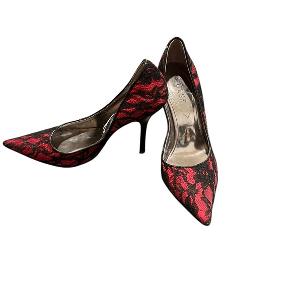 Guess red black lace stiletto high heels retro 90s y2k 7.5 vintage - Picture 1 of 6